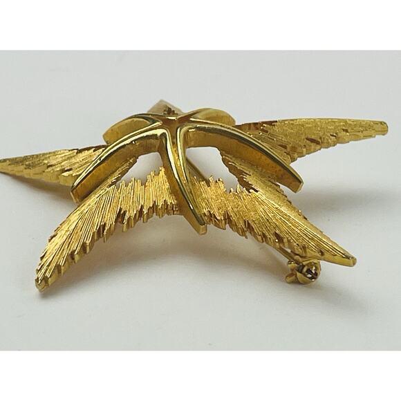 JJ Jonette Jewelry Star Starfish Chunky Brooch Vintage Gold Tone Celestial Ocean - Picture 7 of 14